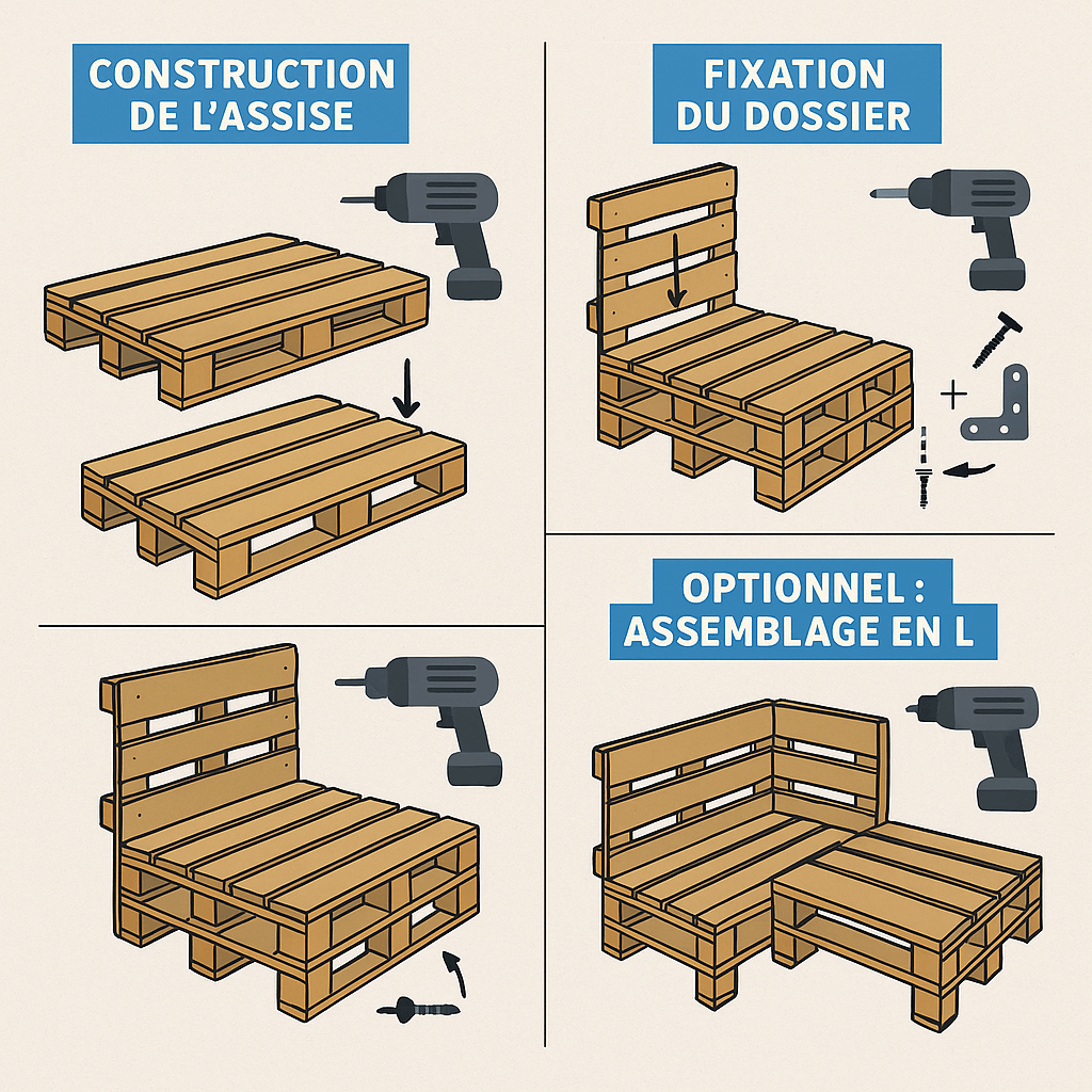 canapé palette intérieur : les différentes étapes du montage