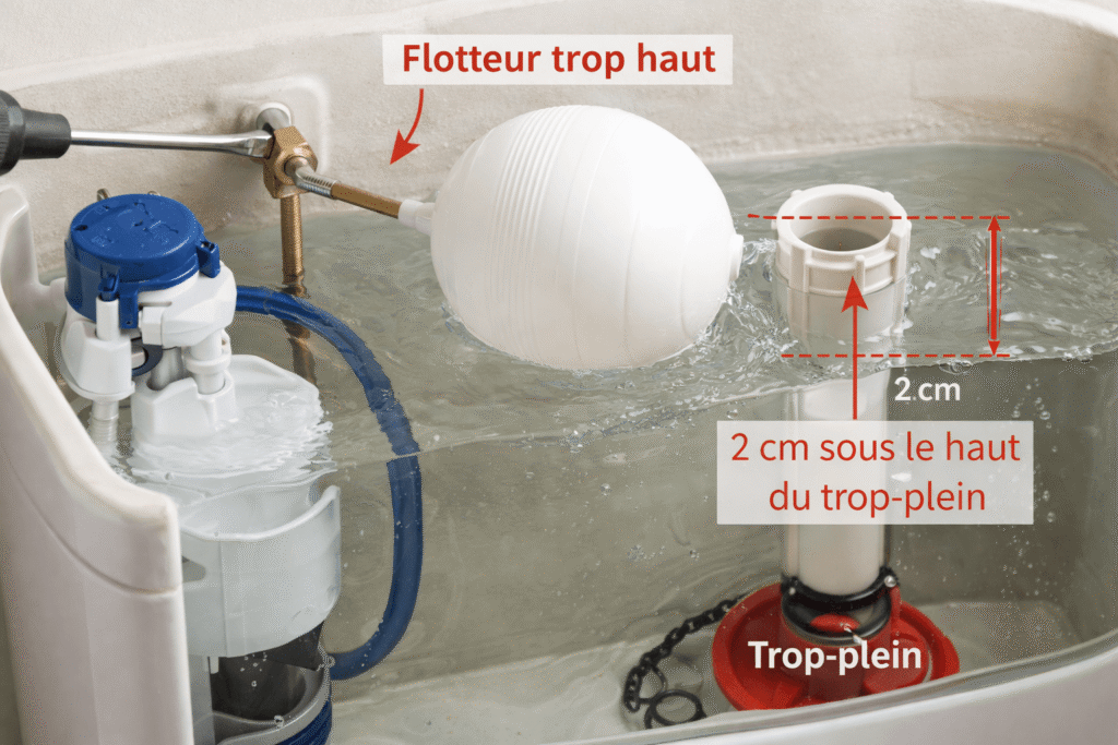 Règlage du flotteur d'une chasse d'eau qui coule