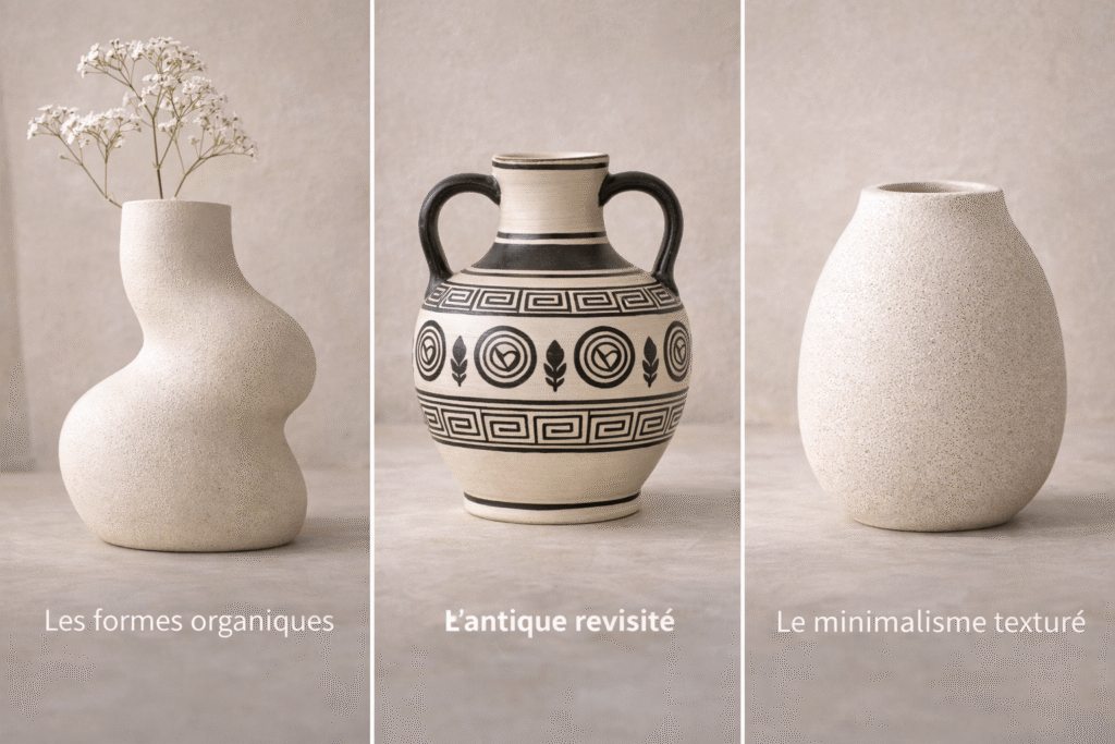 Les différentes types de vase en céramique qui ont séduit cette année : formes organiques et artisanales, antique revisité et minimalisme texturé.